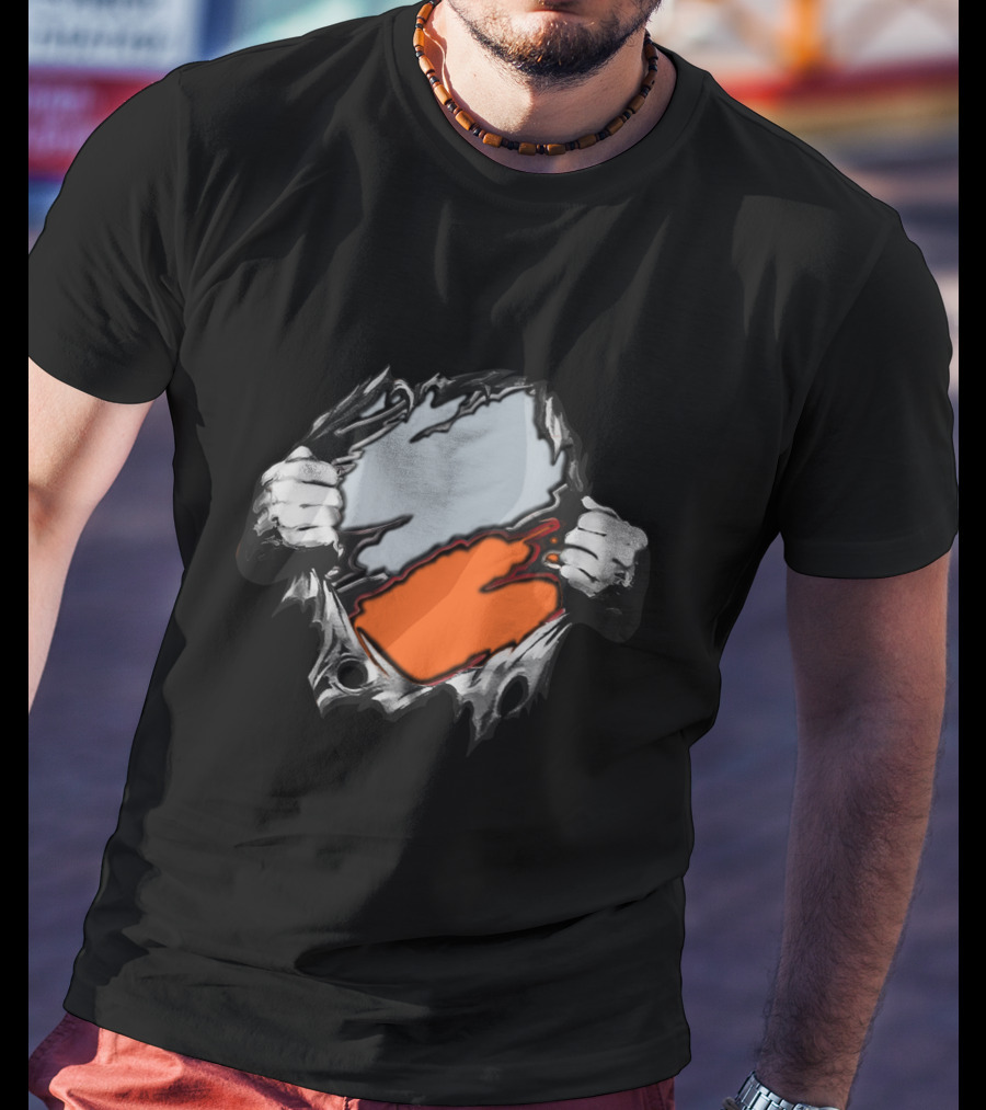 Be Whi Ripping Through Layers Orange And Gray T-Shirt