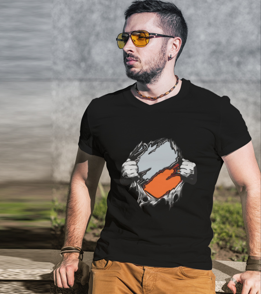 Be Whi Ripping Through Layers Orange And Gray T-Shirt