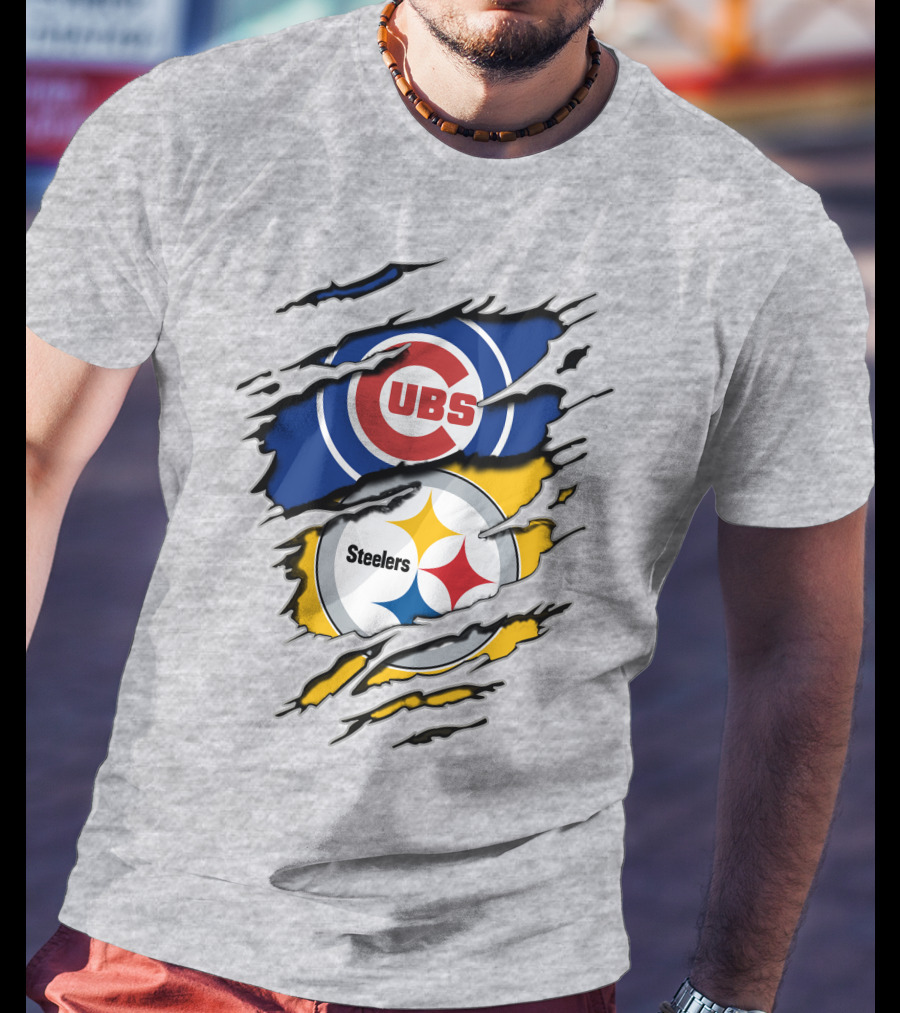 Steelers Cubs Logos Torn Layers T-Shirt