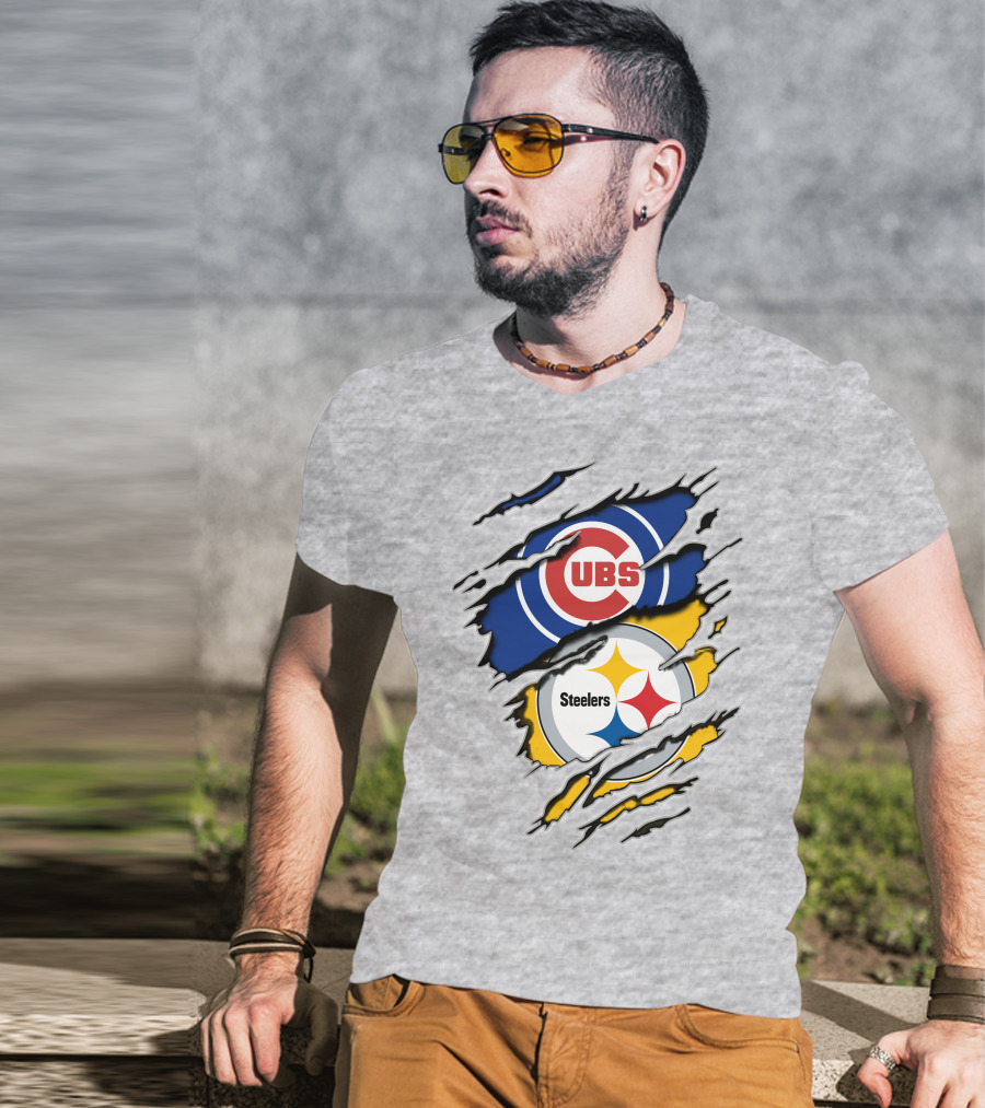 Steelers Cubs Logos Torn Layers T-Shirt