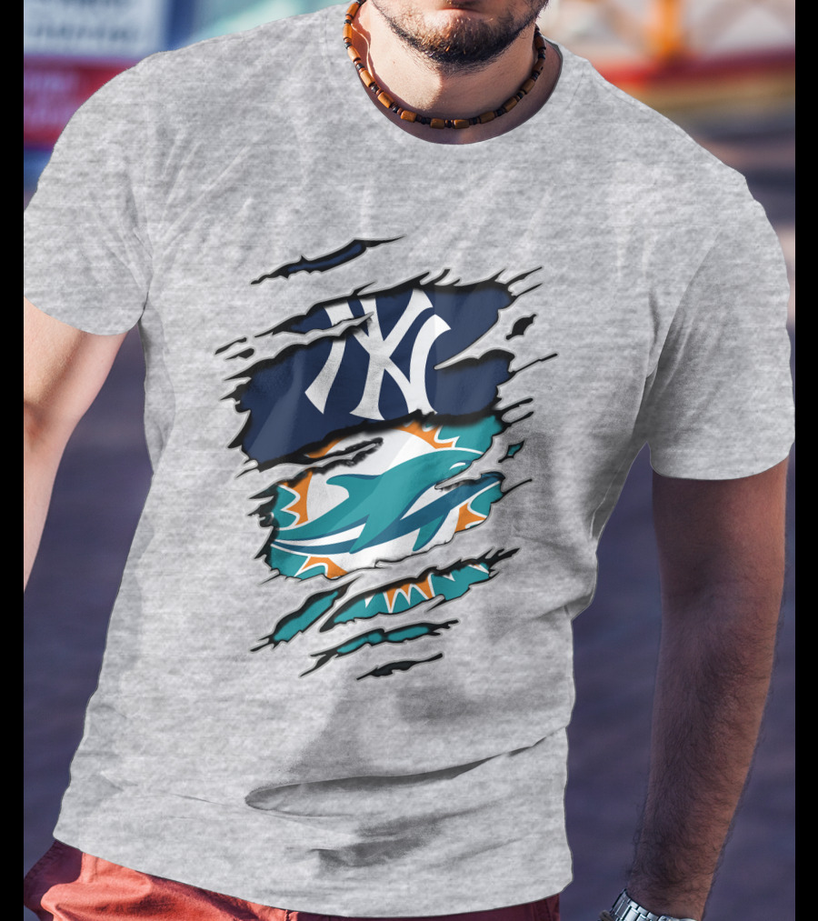 New York Yankees Miami Dolphins Crossover T-Shirt