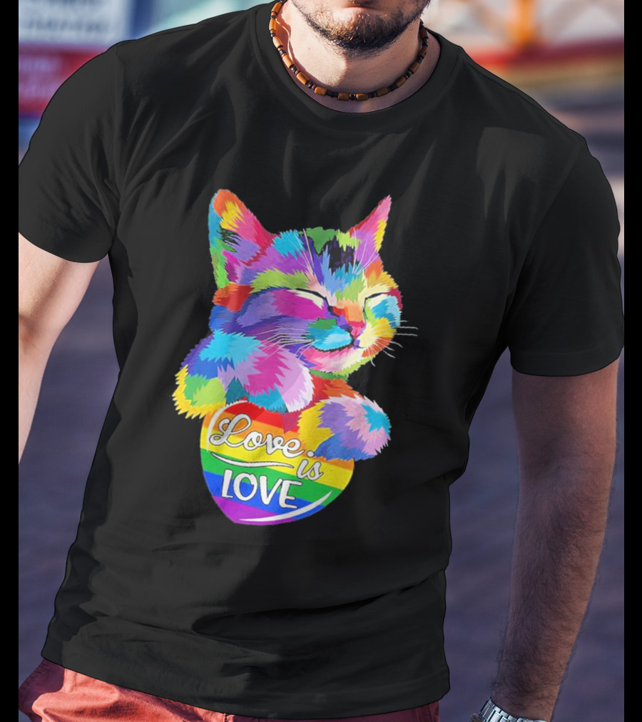Catlove Colorful Rainbow Cat Love Is Love T-Shirt