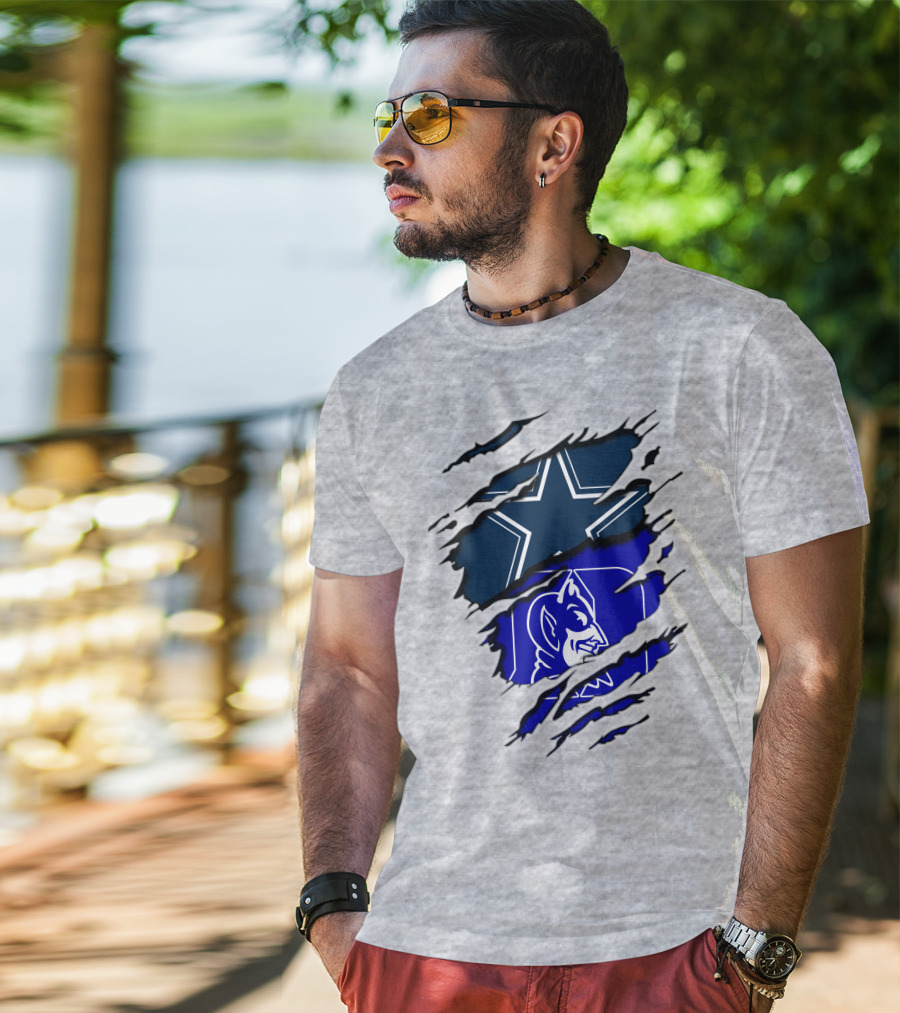 Dallas Cowboys Star And Duke Blue Devils Logo Fusion T-Shirt