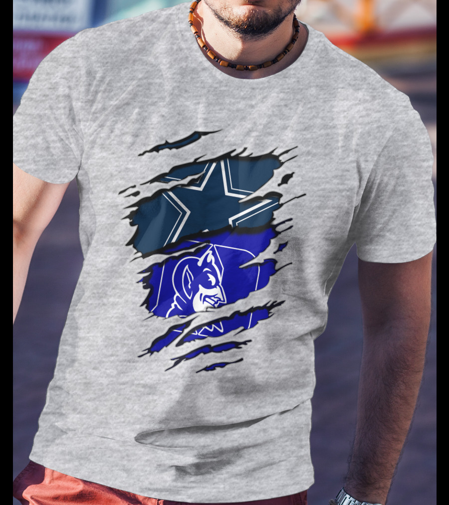 Dallas Cowboys Star And Duke Blue Devils Logo Fusion T-Shirt