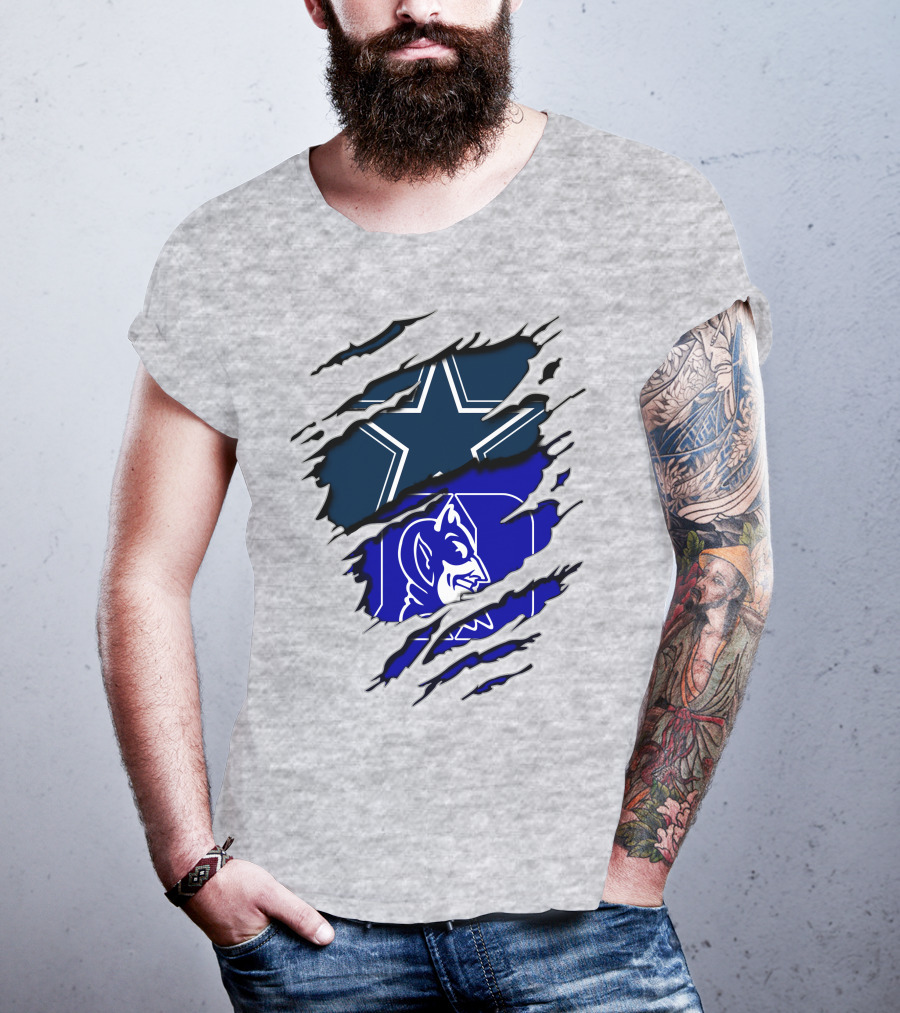 Dallas Cowboys Star And Duke Blue Devils Logo Fusion T-Shirt