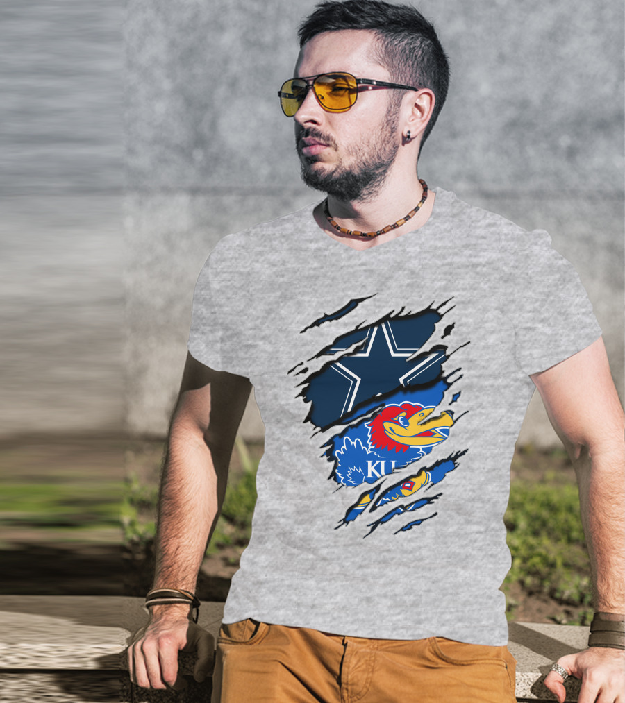 Kansas Cowboys Jayhawks KU Star Blue Red T-Shirt