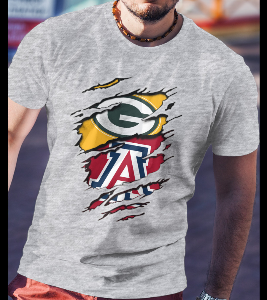 Packers G Arizona A Logos Ripped Torn Effect T-Shirt