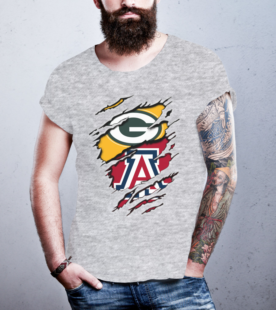 Packers G Arizona A Logos Ripped Torn Effect T-Shirt