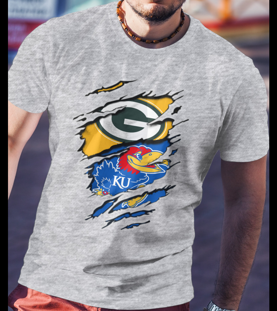 Green Bay Packers Kansas Jayhawks Logo Mashup T-Shirt