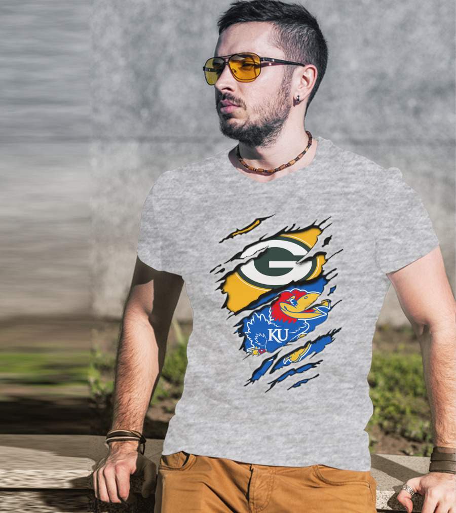 Green Bay Packers Kansas Jayhawks Logo Mashup T-Shirt