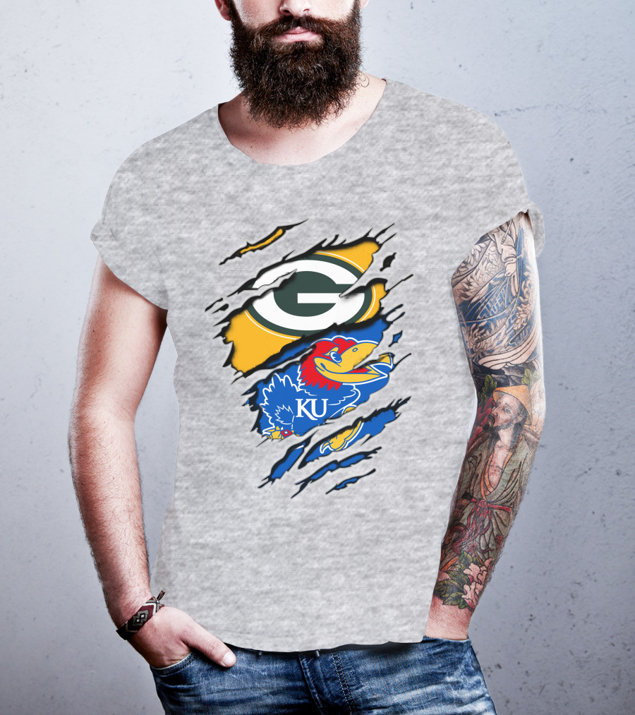 Green Bay Packers Kansas Jayhawks Logo Mashup T-Shirt
