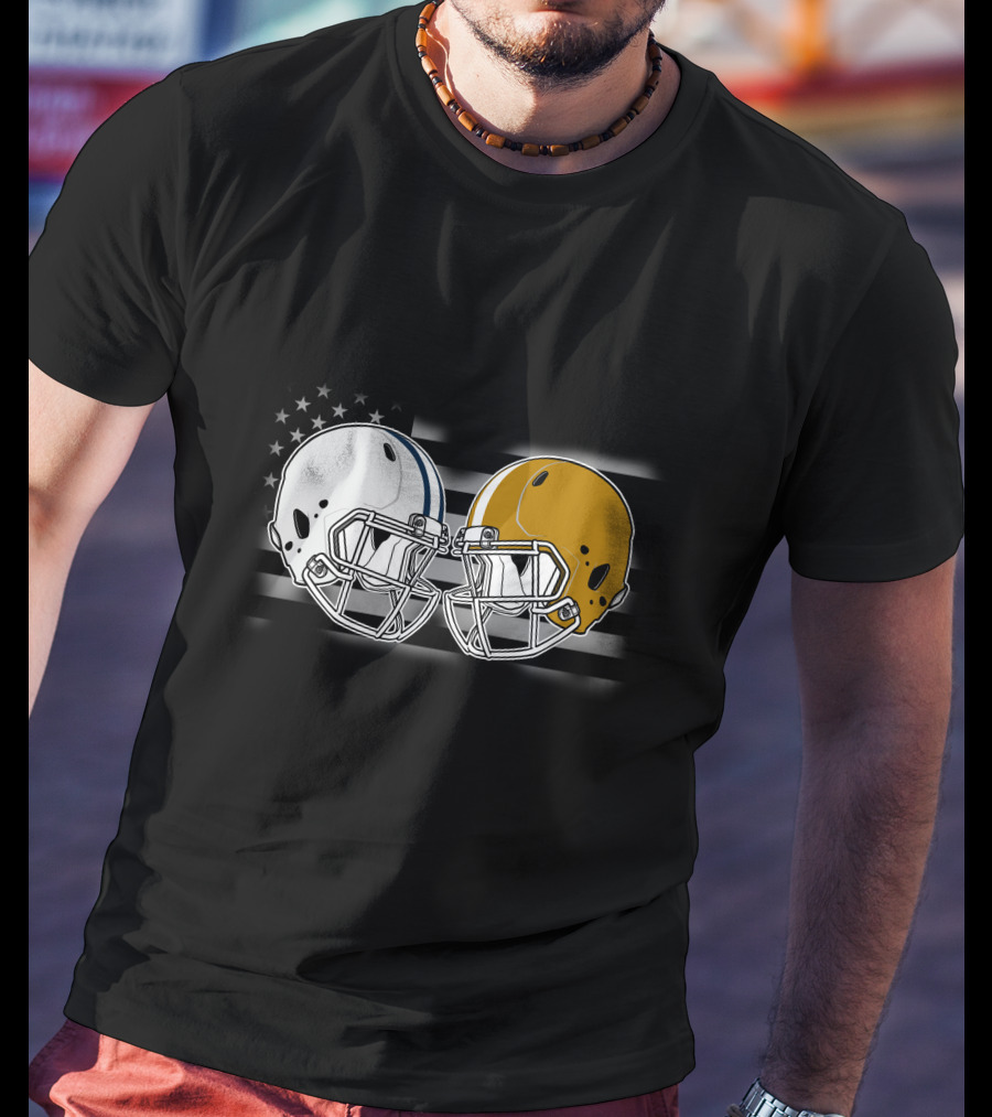 Co Bay Football Helmets American Flag Stars Stripes T-Shirt