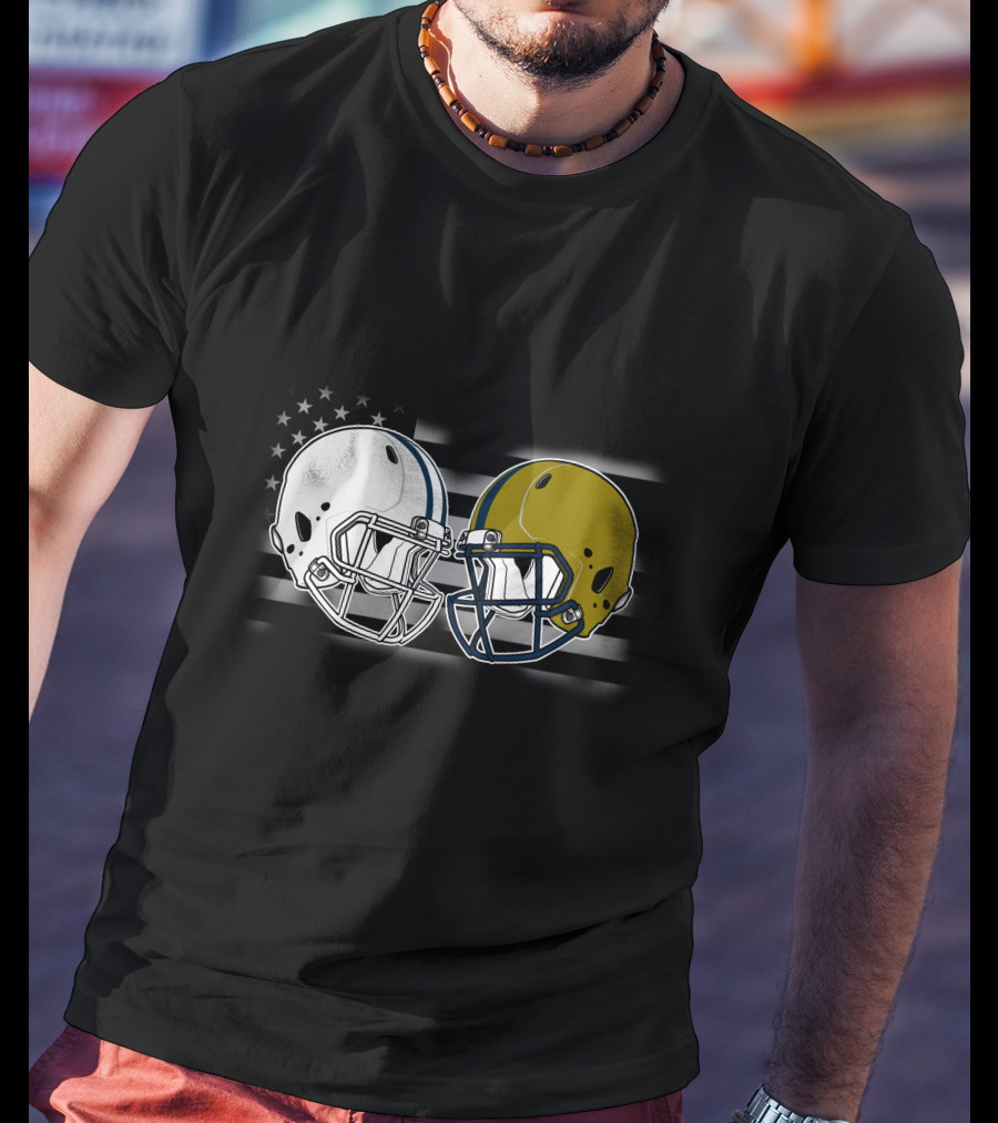 Notre Dame Vs. Penn State Football Helmet Clash With American Flag T-Shirt