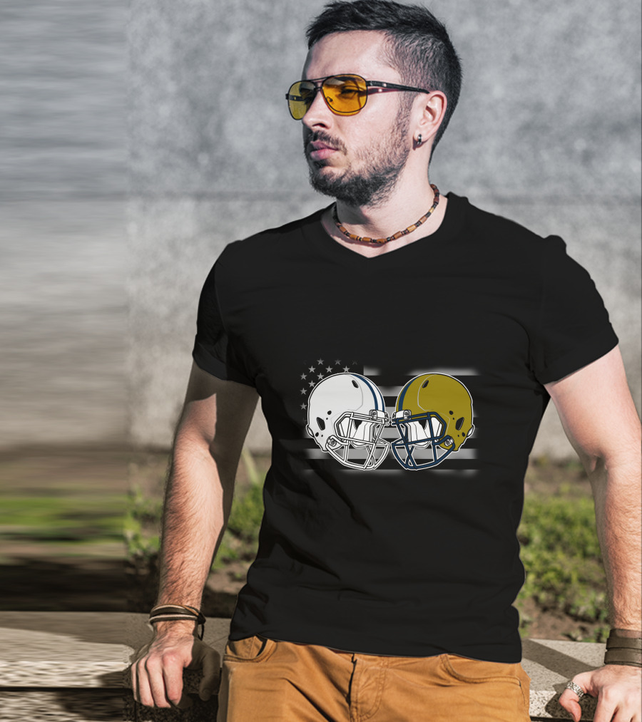 Notre Dame Vs. Penn State Football Helmet Clash With American Flag T-Shirt