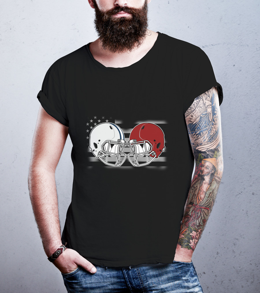 Co Ala Rivalry Football Helmets American Flag Background T-Shirt