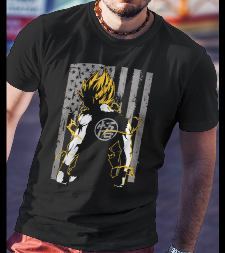 Goku Super Saiyan American Flag Dragonball Kanji Lightning T-Shirt