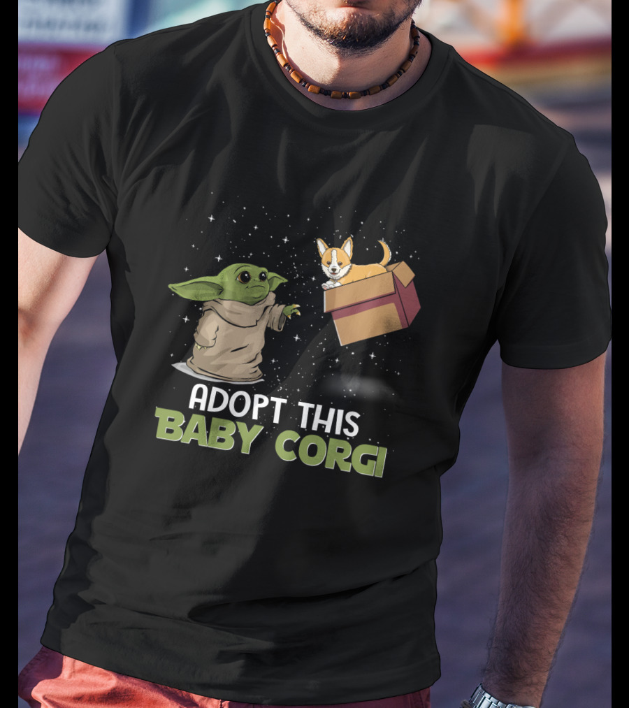 Adopt This Baby Corgi Starry Scene With Green-Eared Figure T-Shirt