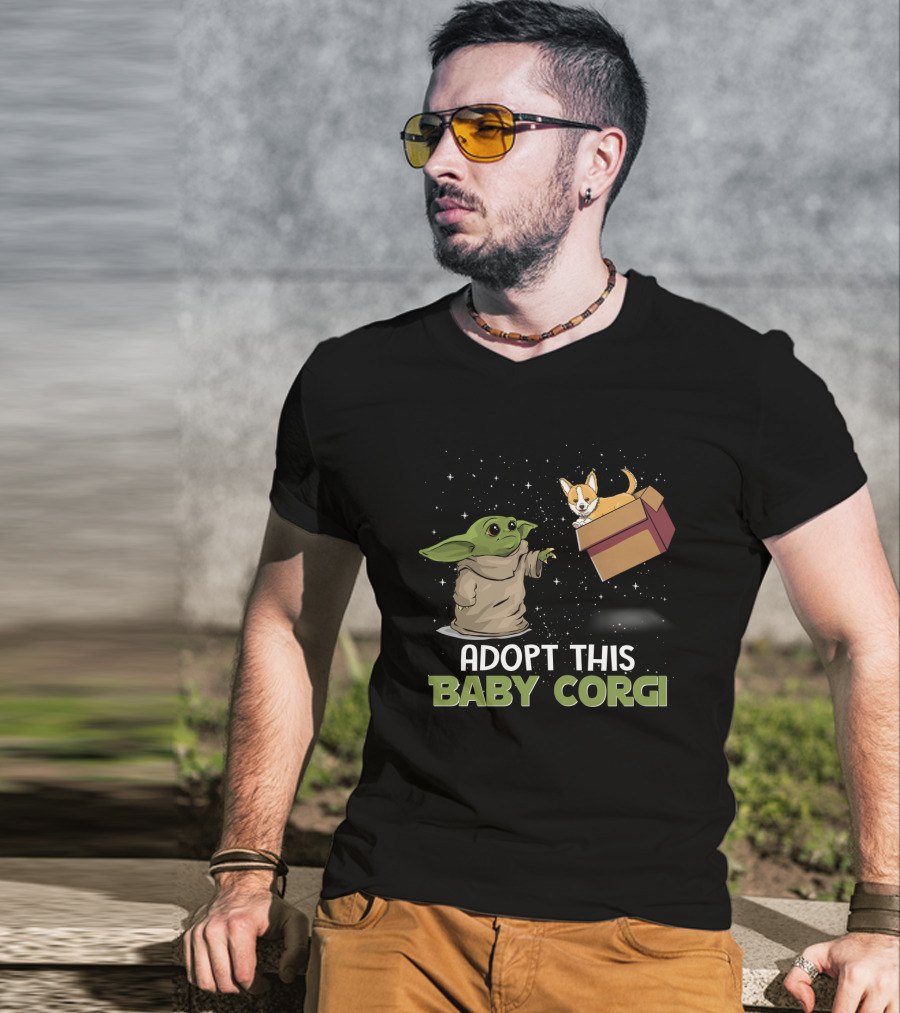 Adopt This Baby Corgi Starry Scene With Green-Eared Figure T-Shirt
