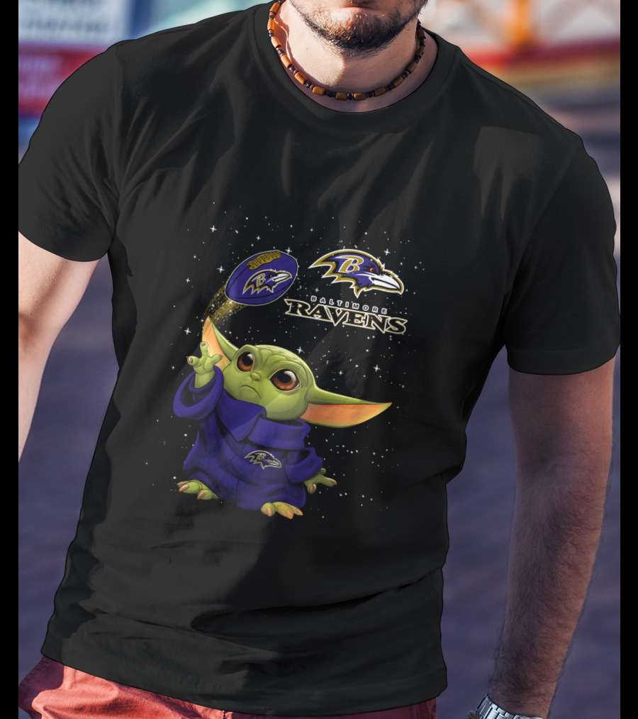 Baltimore Ravens Baby Yoda Star Wars Football Crossover T-Shirt