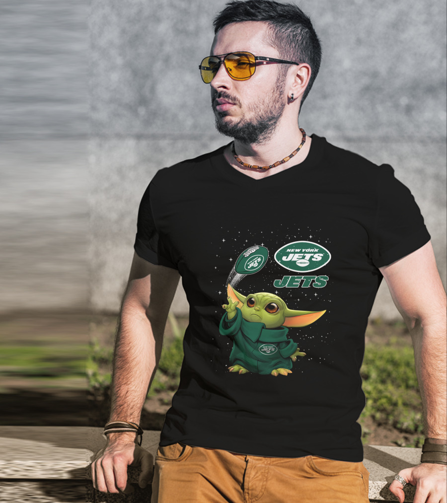 New York Jets Baby Yoda Football Star Wars Crossover T-Shirt