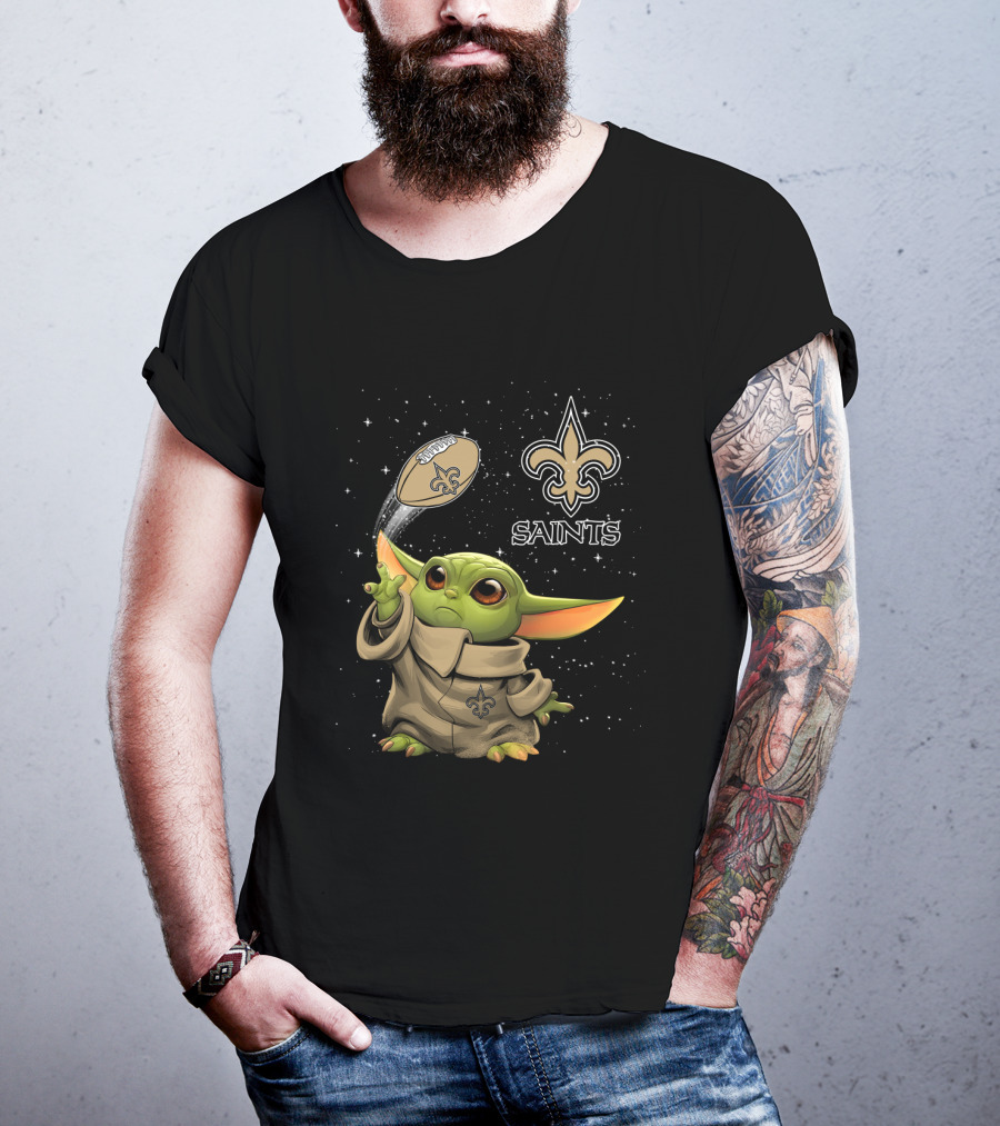 Baby Yoda New Orleans Saints Football Star Wars Collaboration T-Shirt