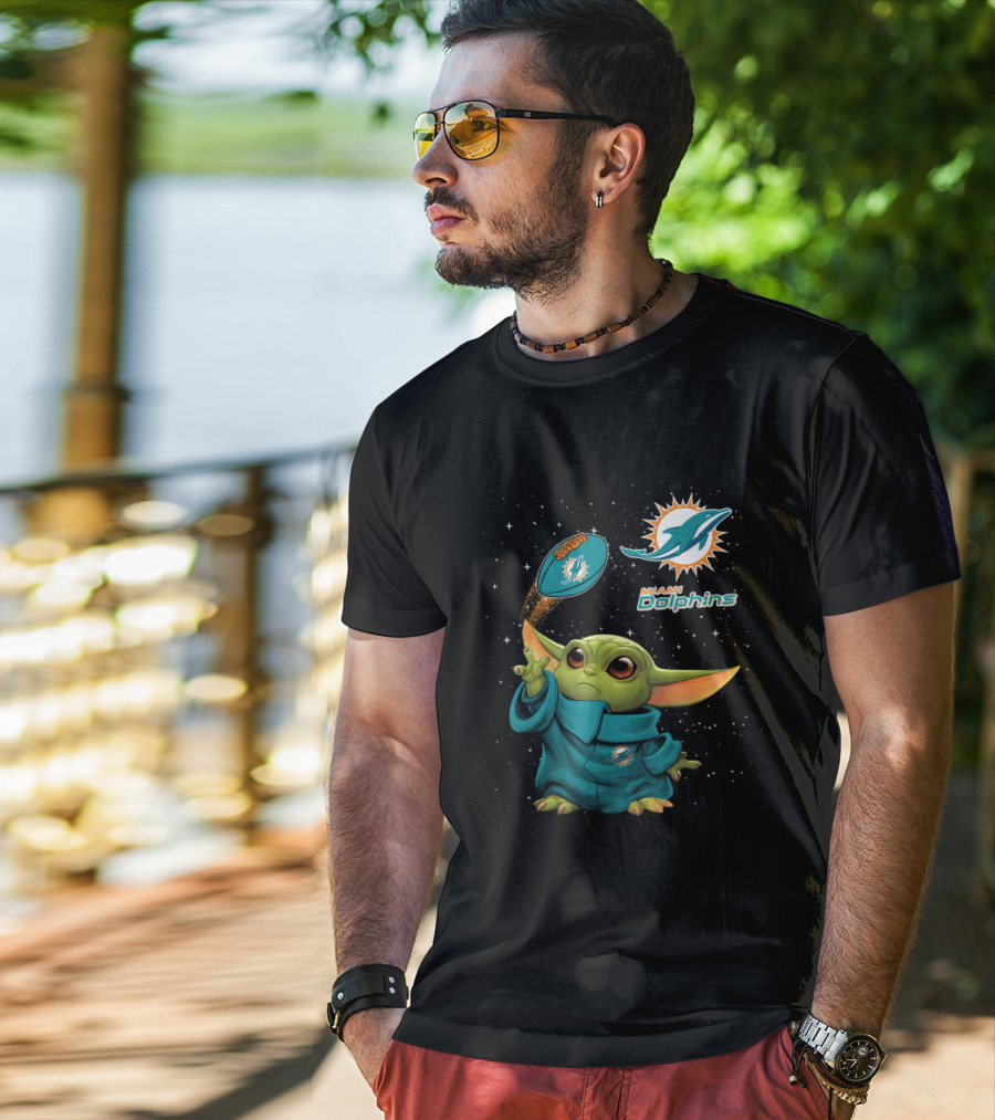 Baby Yoda Miami Dolphins Football Jedi Fan T-Shirt