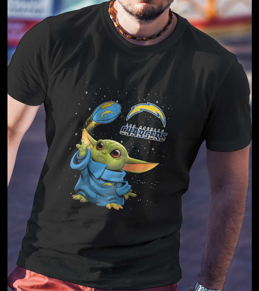 Baby Yoda Los Angeles Chargers Football Star Wars Crossover T-Shirt