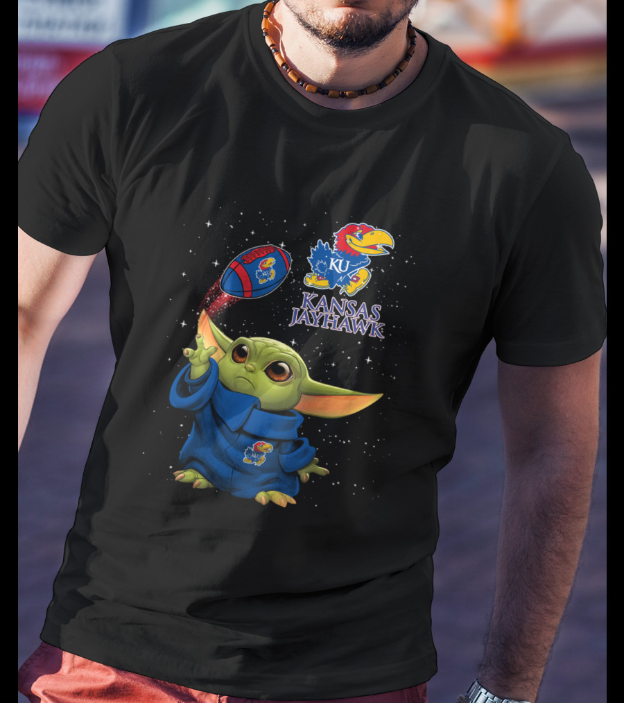 Baby Yoda Kansas Jayhawks Star Wars KU Football Magic T-Shirt