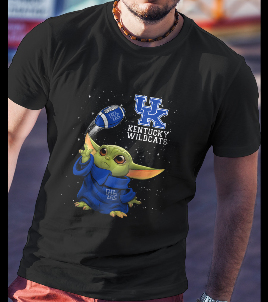 Baby Yoda Kentucky Wildcats Football Fan With Uk T-Shirt