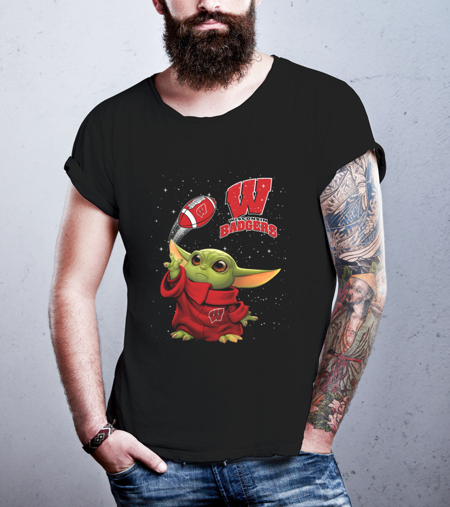 Wisconsin Badgers Baby Yoda Football Star Wars Crossover T-Shirt