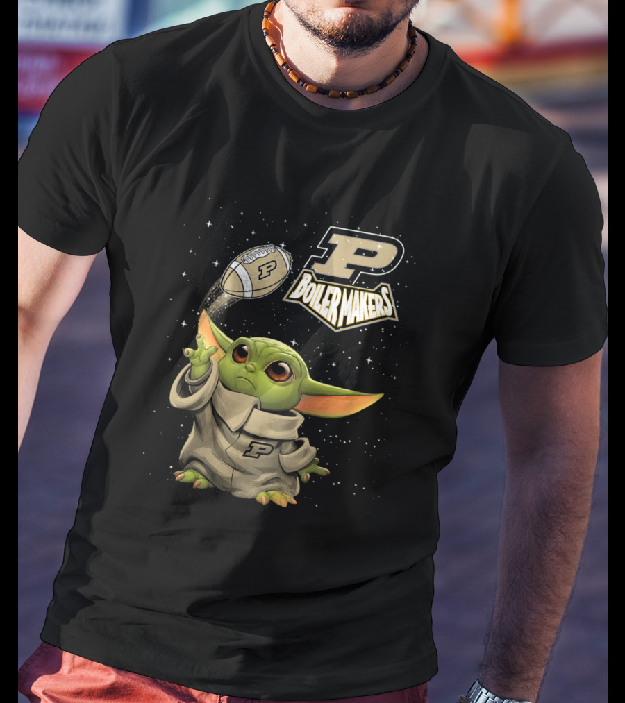 Baby Yoda Football Fantasy With Purdue Boilermakers T-Shirt