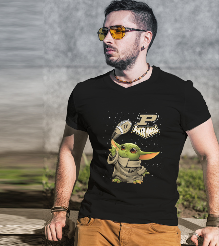 Baby Yoda Football Fantasy With Purdue Boilermakers T-Shirt