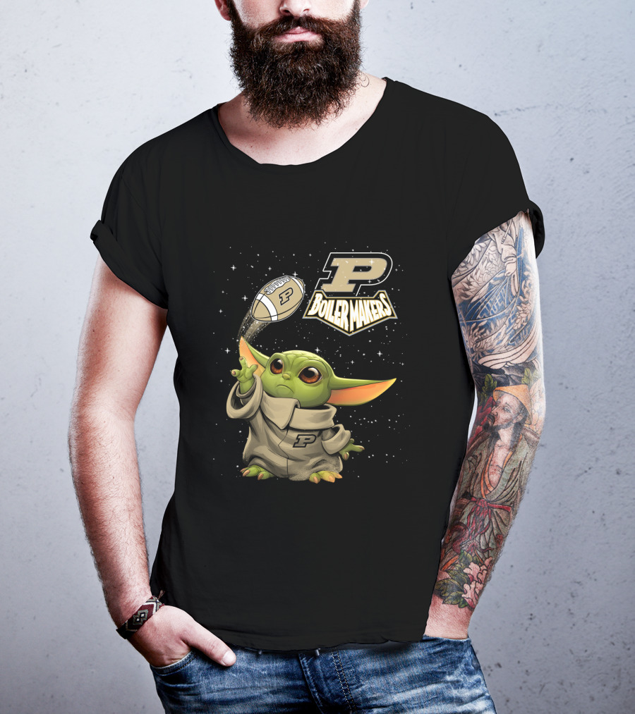 Baby Yoda Football Fantasy With Purdue Boilermakers T-Shirt