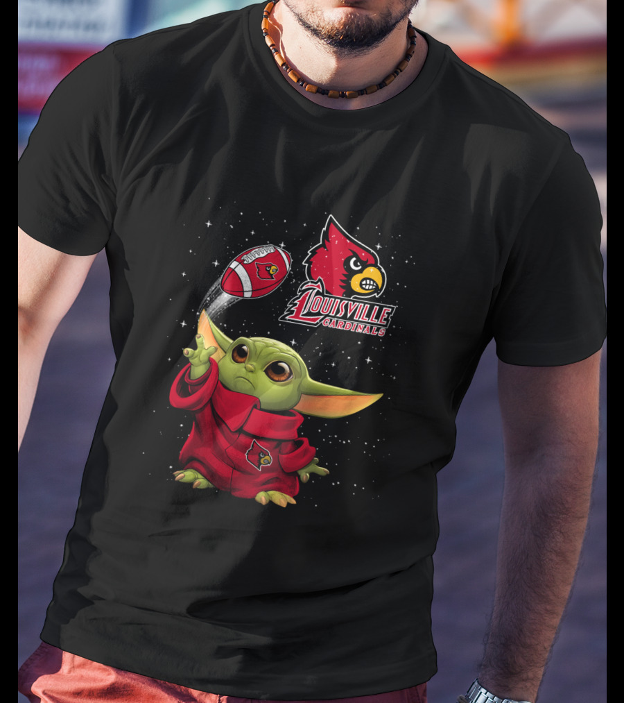 Louisville Cardinals Baby Yoda Football Fan Gear T-Shirt