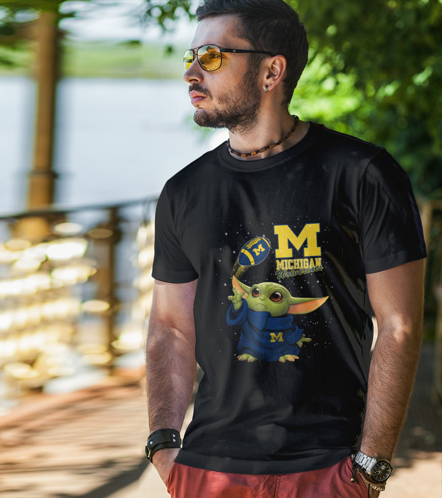 Baby Yoda Michigan Wolverines Football Fan Gear Featuring Iconic Team Spirit T-Shirt