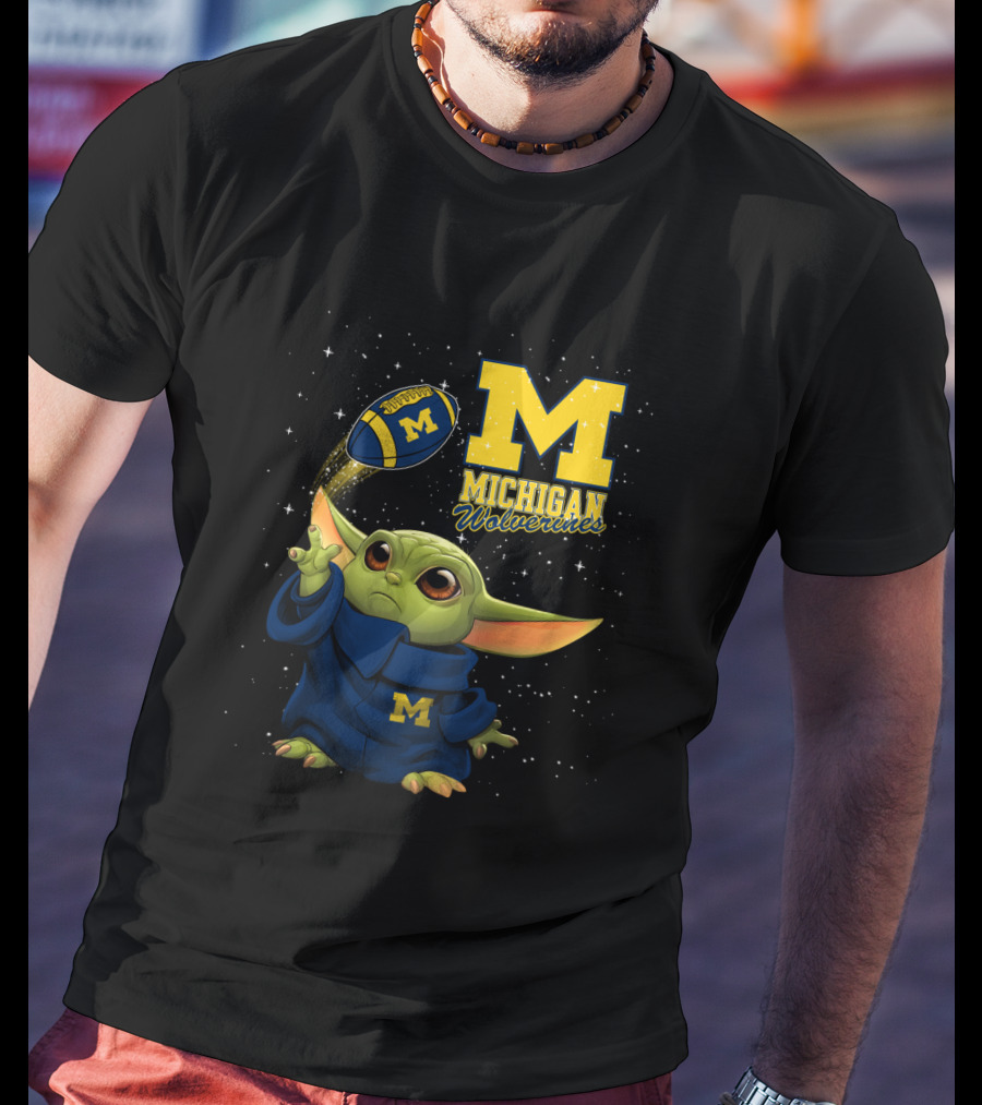 Baby Yoda Michigan Wolverines Football Fan Gear Featuring Iconic Team Spirit T-Shirt
