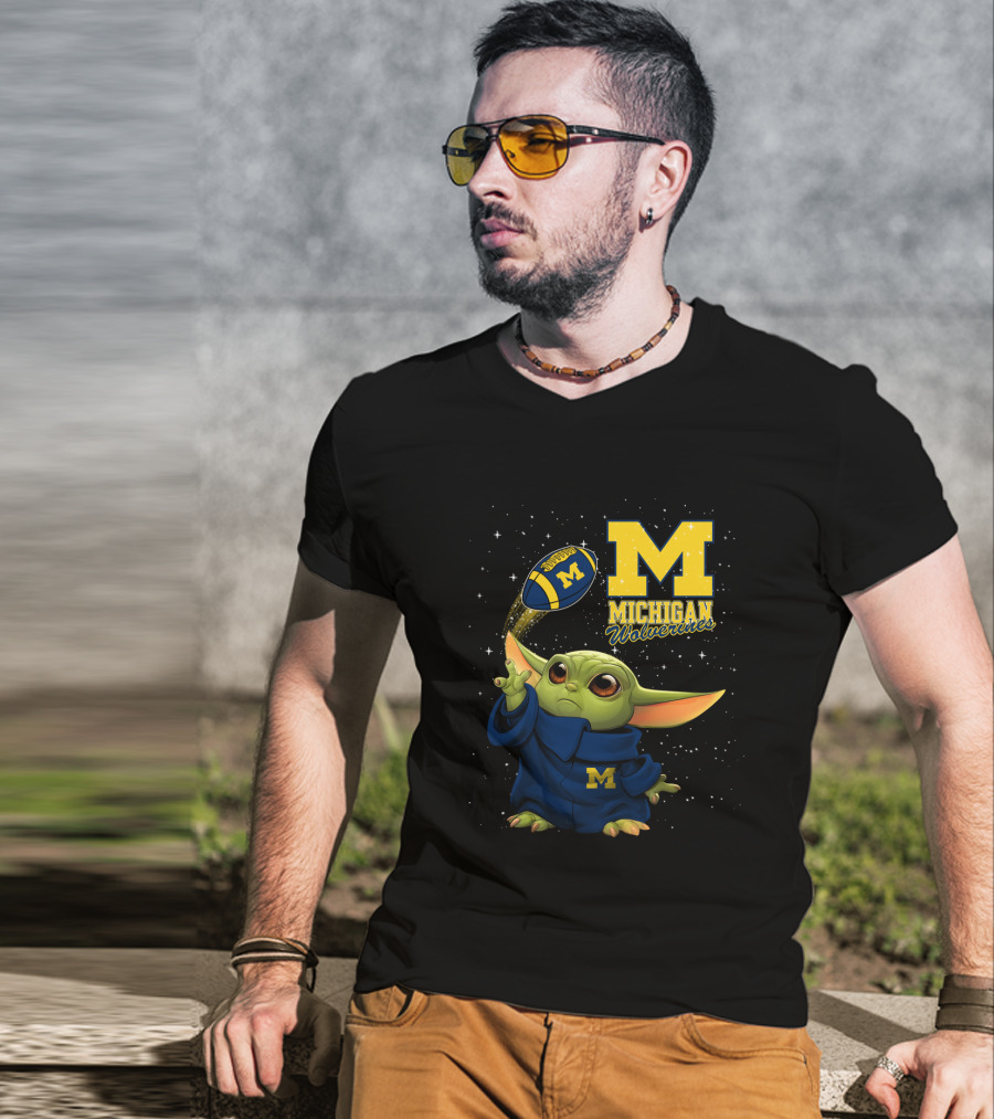 Baby Yoda Michigan Wolverines Football Fan Gear Featuring Iconic Team Spirit T-Shirt