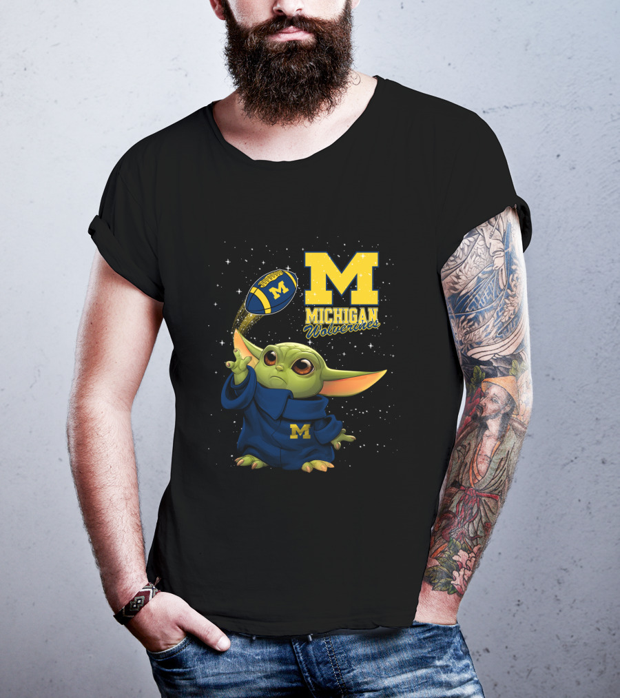Baby Yoda Michigan Wolverines Football Fan Gear Featuring Iconic Team Spirit T-Shirt