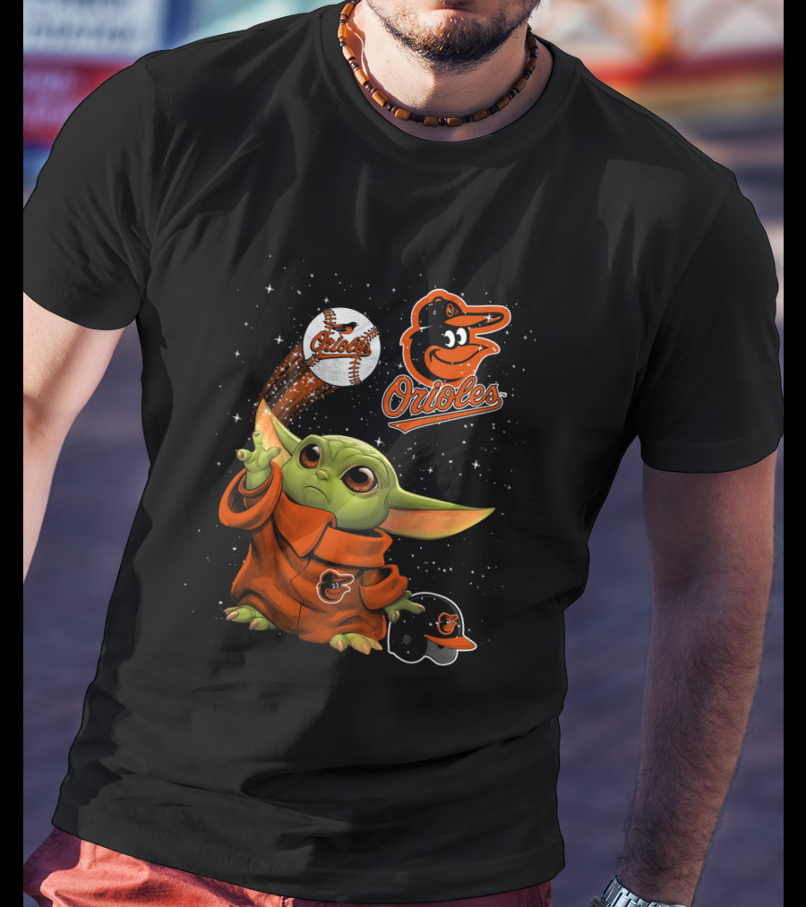 Baby Yoda Orioles Baseball Star Wars Crossover Baltimore Orioles Fan Gear T-Shirt