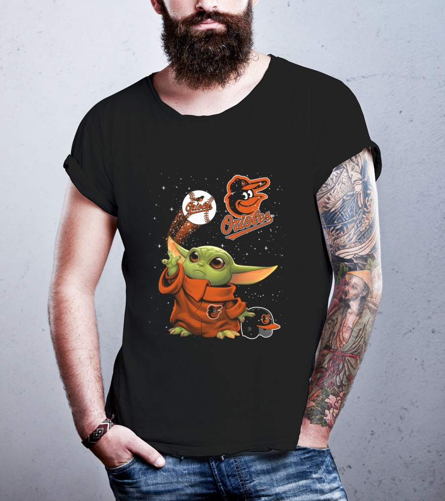 Baby Yoda Orioles Baseball Star Wars Crossover Baltimore Orioles Fan Gear T-Shirt