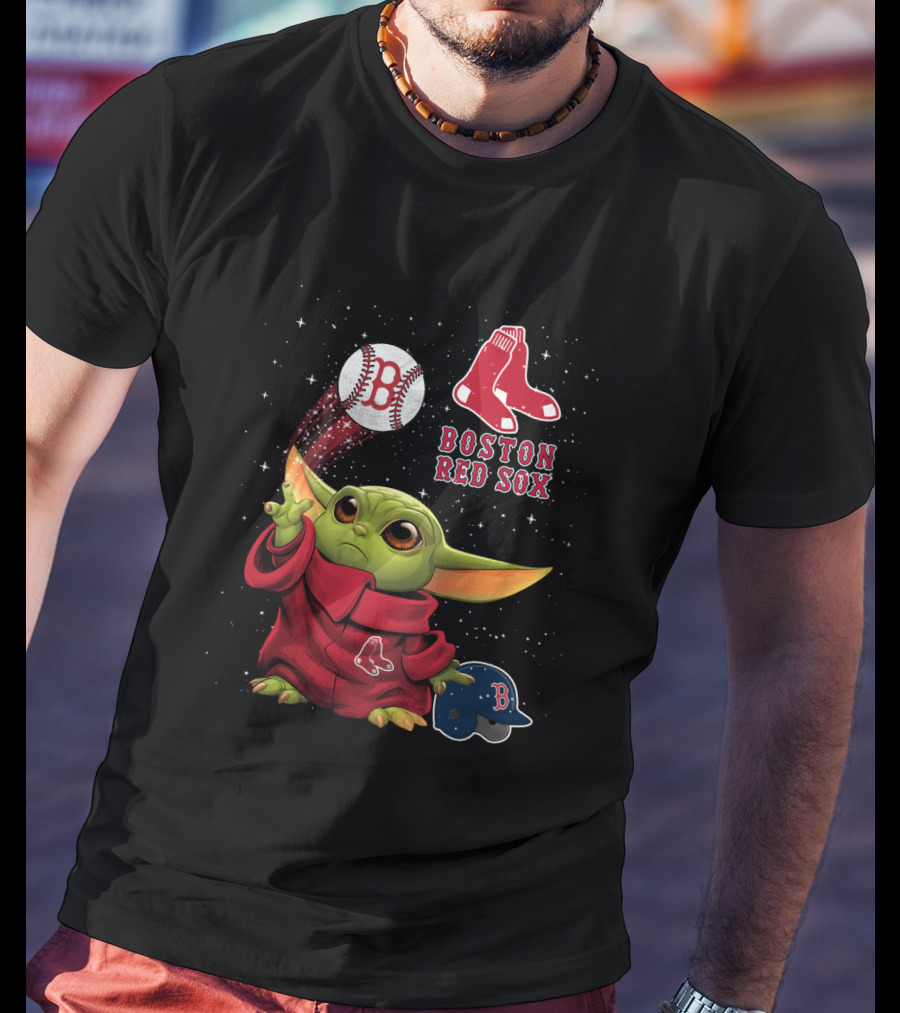 Boston Red Sox Baby Yoda Star Wars Baseball T-Shirt
