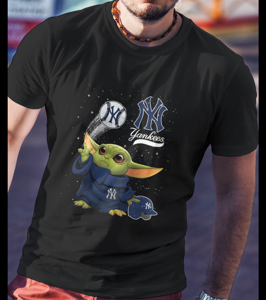 New York Yankees Baby Grogu Baseball Team Star Wars Crossover T-Shirt