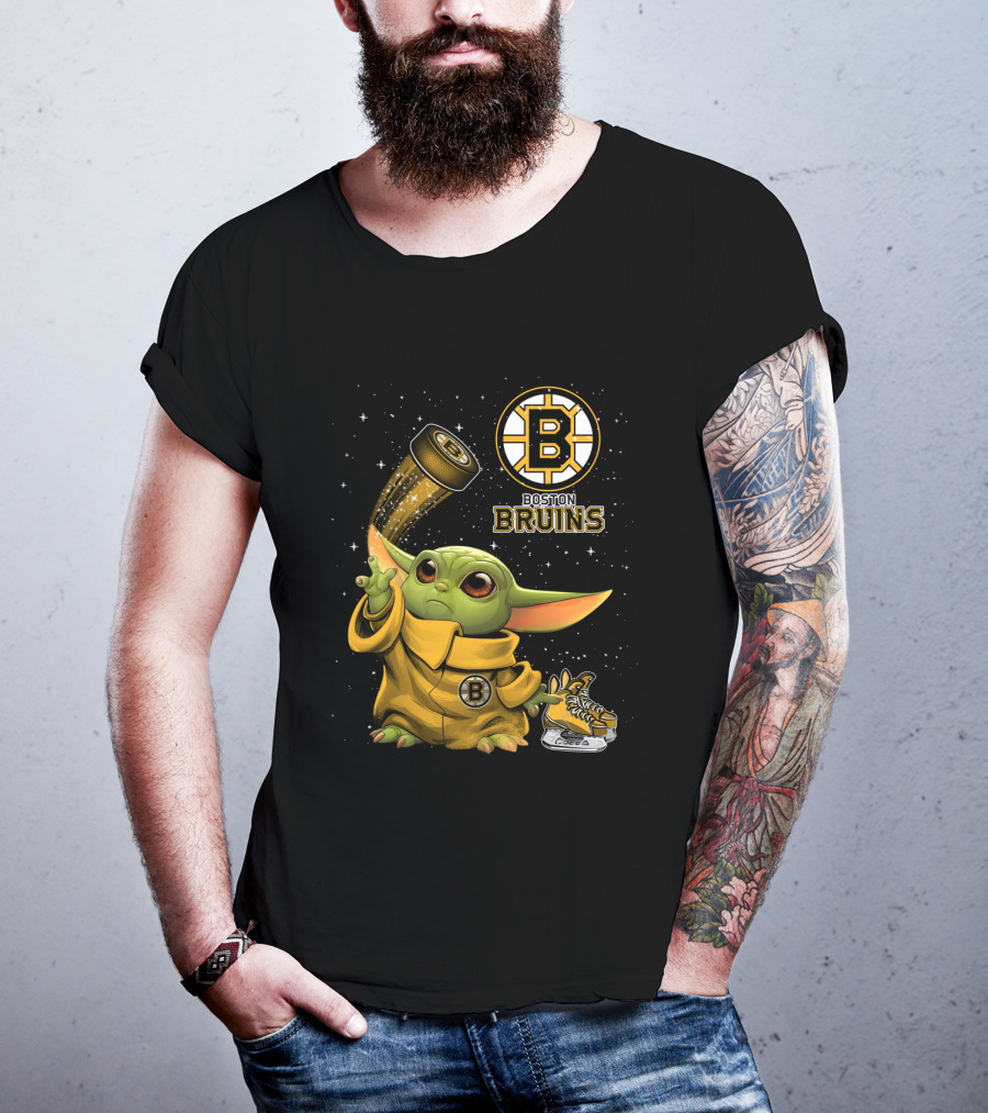 Boston Bruins Baby Yoda Star Wars NHL Crossover T-Shirt