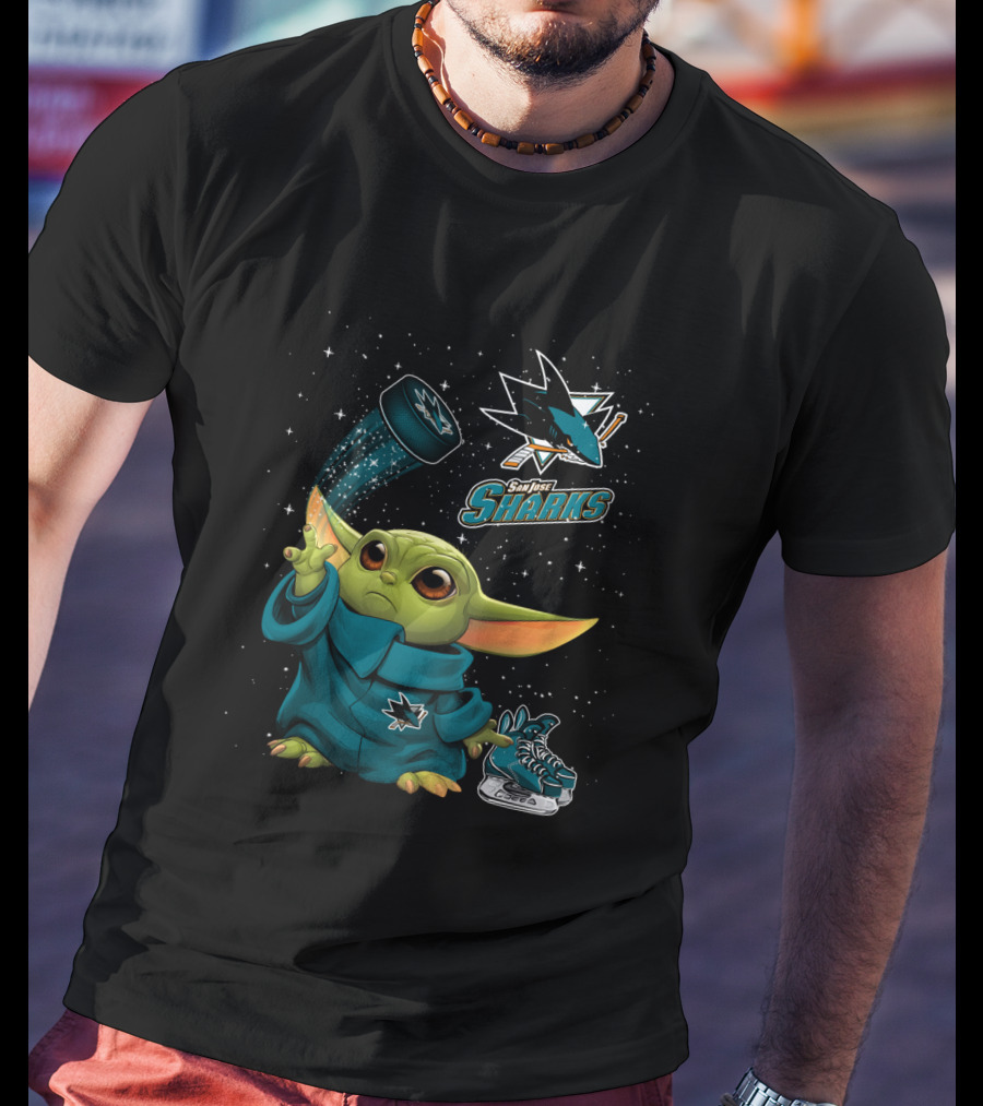 Baby Yoda San Jose Sharks Force Hockey Star Wars Crossover T-Shirt