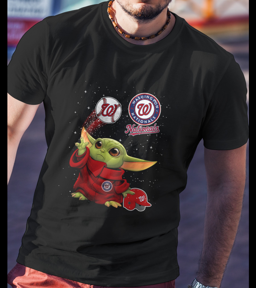Washington Nationals Baby Yoda Star Wars Baseball Team Fan Crossover T-Shirt