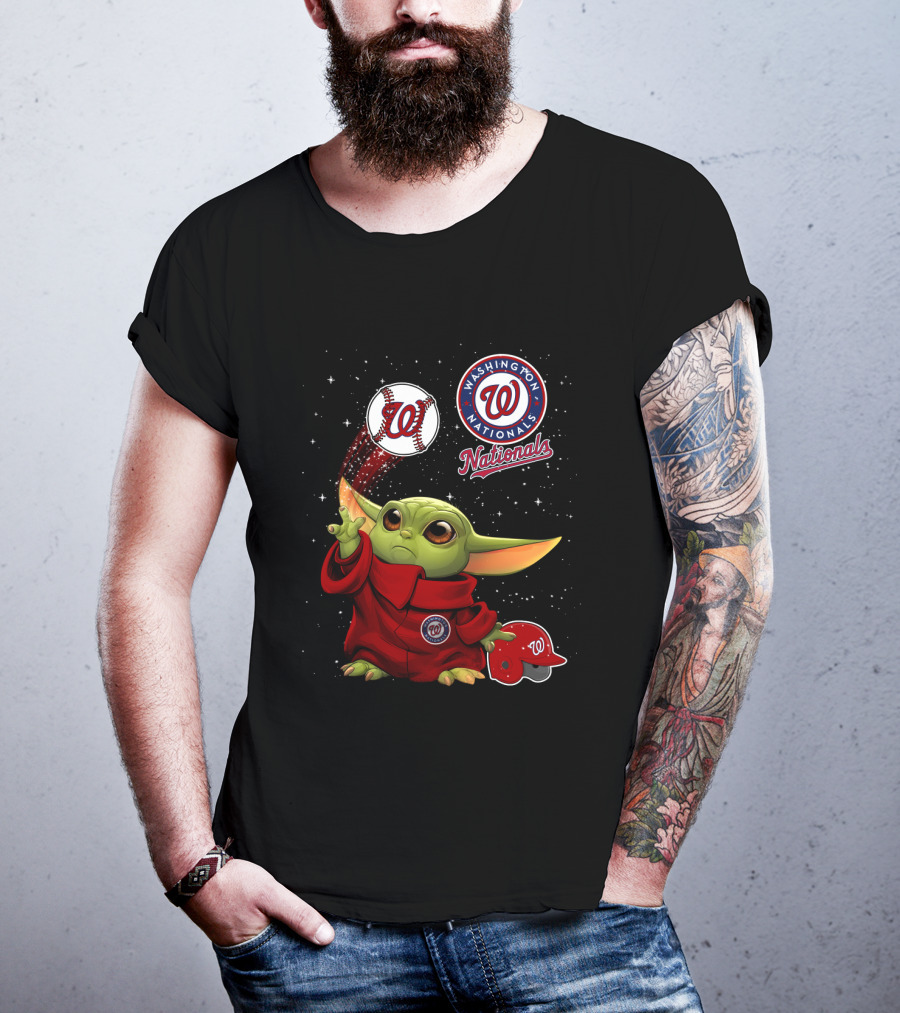 Washington Nationals Baby Yoda Star Wars Baseball Team Fan Crossover T-Shirt