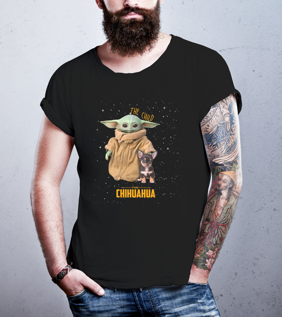 The Child Baby Yoda With Chihuahua Starry Background T-Shirt