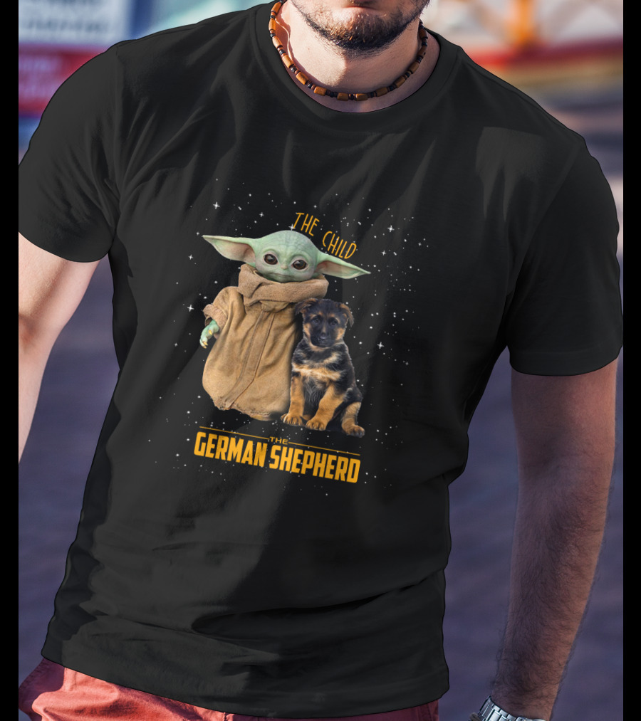 The Child Baby Yoda And German Shepherd Puppy T-Shirt