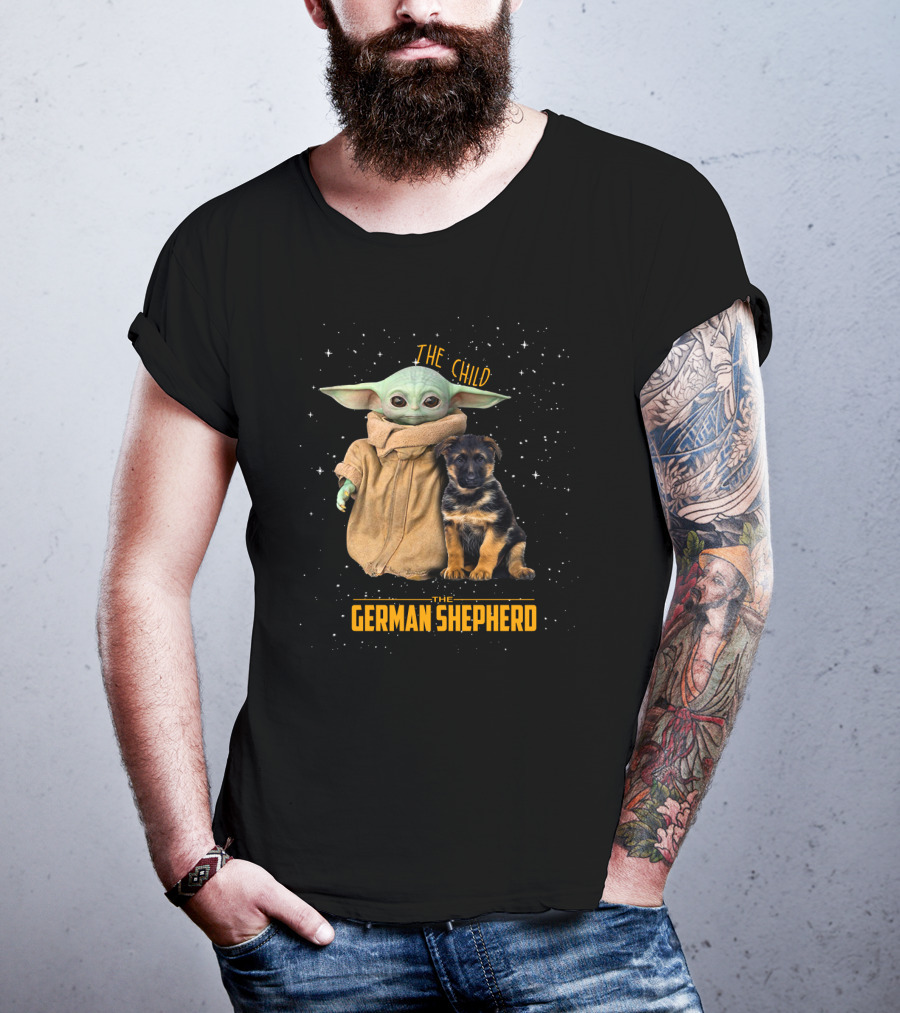 The Child Baby Yoda And German Shepherd Puppy T-Shirt