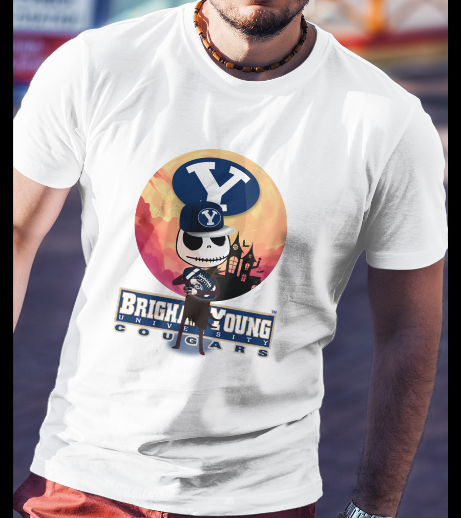 Brigham Young University Cougars Skeleton Halloween Football T-Shirt